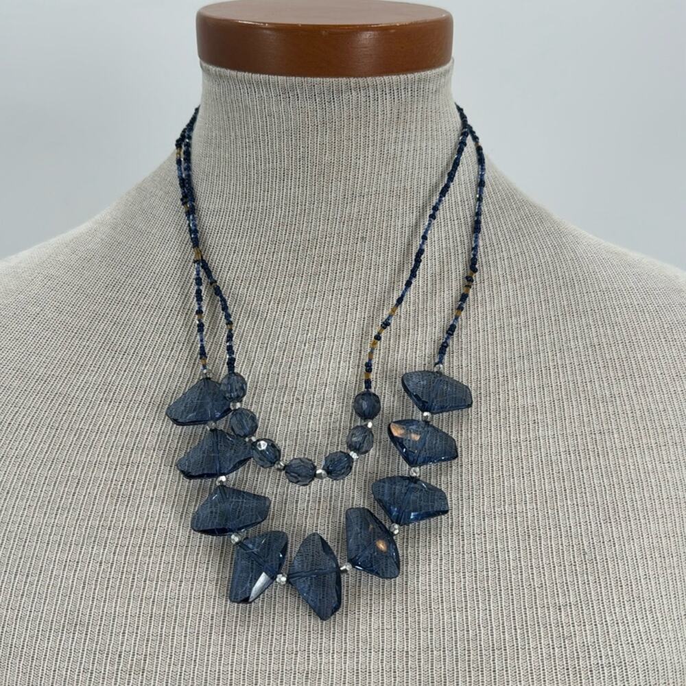 Handmade blue beaded layered necklace